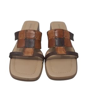 Danelle Brown Square Toe Leather Patchwork Sandals Size 9.5 M